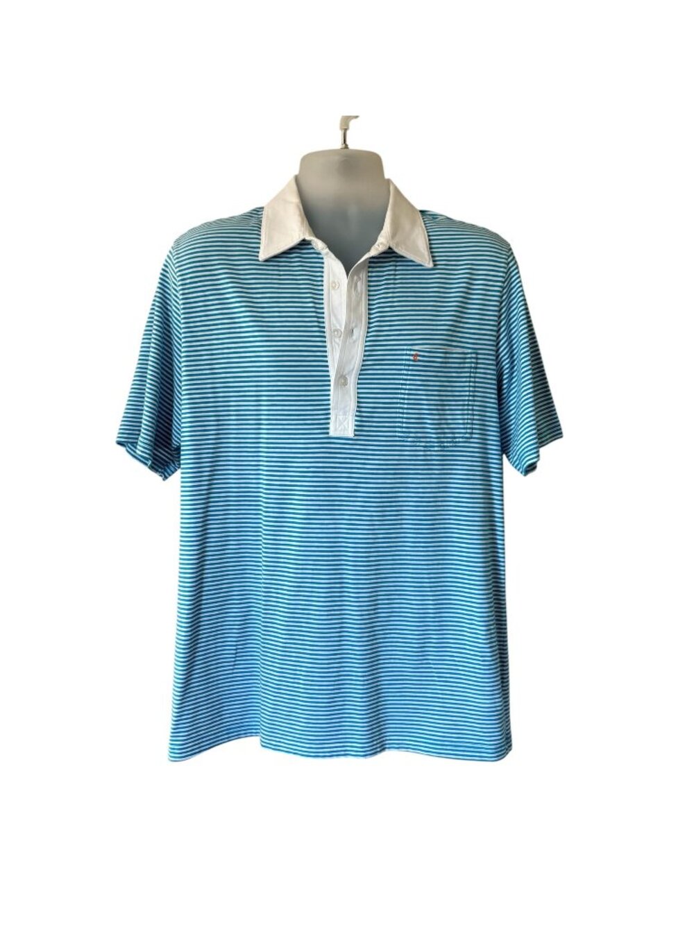 Criquet Mens Polo Shirt Casual Stripes Blue Golf Pima Cotton Size Large